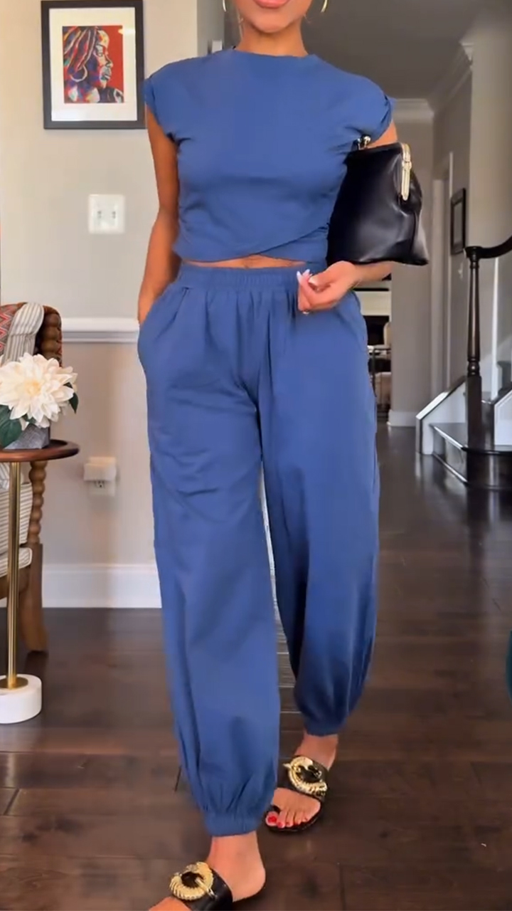 Women's Round Neck Top+ankle Pants Casual Set