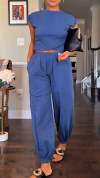 Women's Round Neck Top+ankle Pants Casual Set