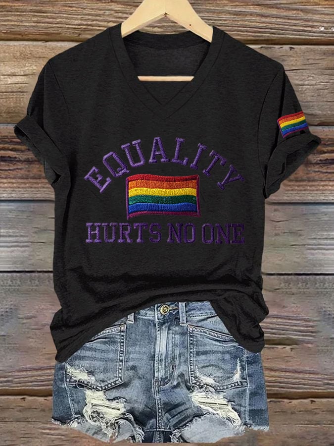 Women's Equality Hurts No One Print V Neck T-shirt