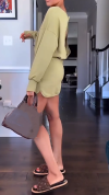 Ladies' Round Neck Solid Color Hollow Top+short Skirt Casual Set