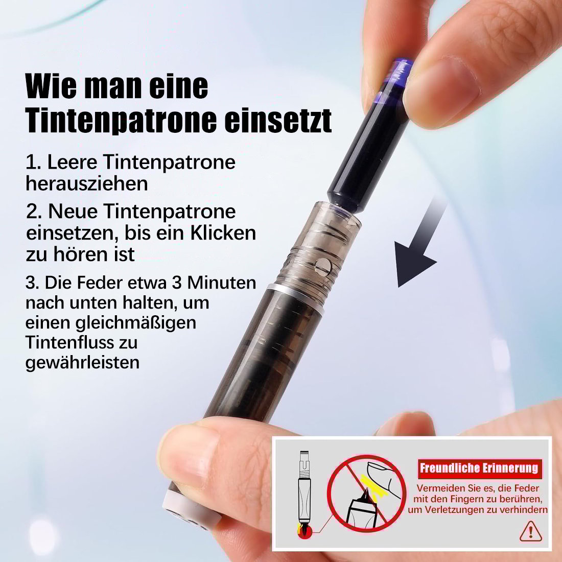 🔥 Füllfederhalter, einziehbar: 0,38 mm, blaue und schwarze Tinte, transparenter Schaft, inkl. 5 nachfüllbaren Tintenpatronen