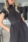 Women's Simple Waisted Single-breasted Short-sleeved Dress