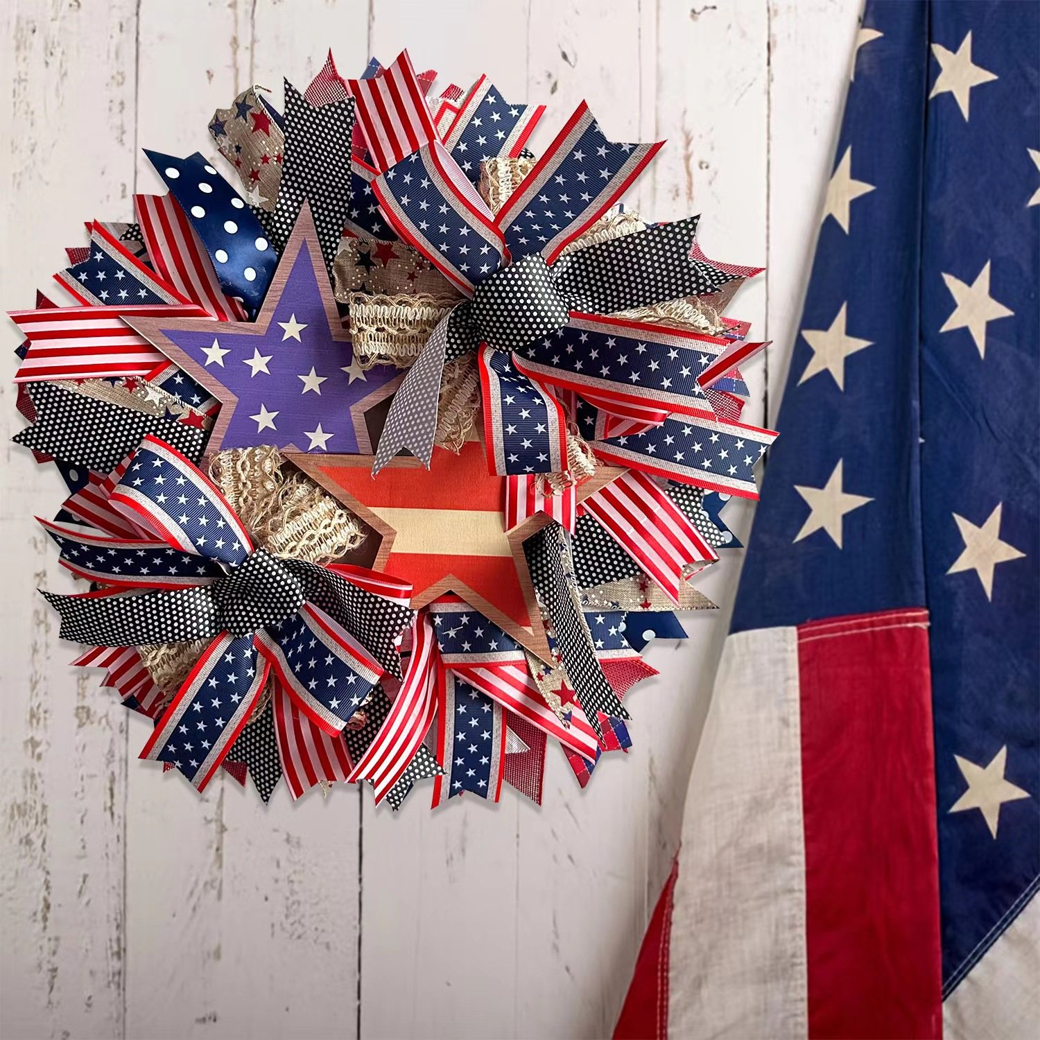 🏵100% Handmade American Patriotic Star Wreath(Mariana Smith Handmade®)