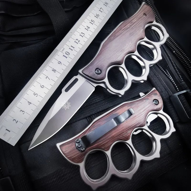 2025 Survival Folding Ring Knife Brass Knuckle Hunting Camping Multifunction Knife