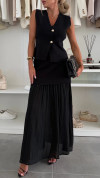 Women's V-neck Sleeveless Knitted Top + Splicing Temperament Suit