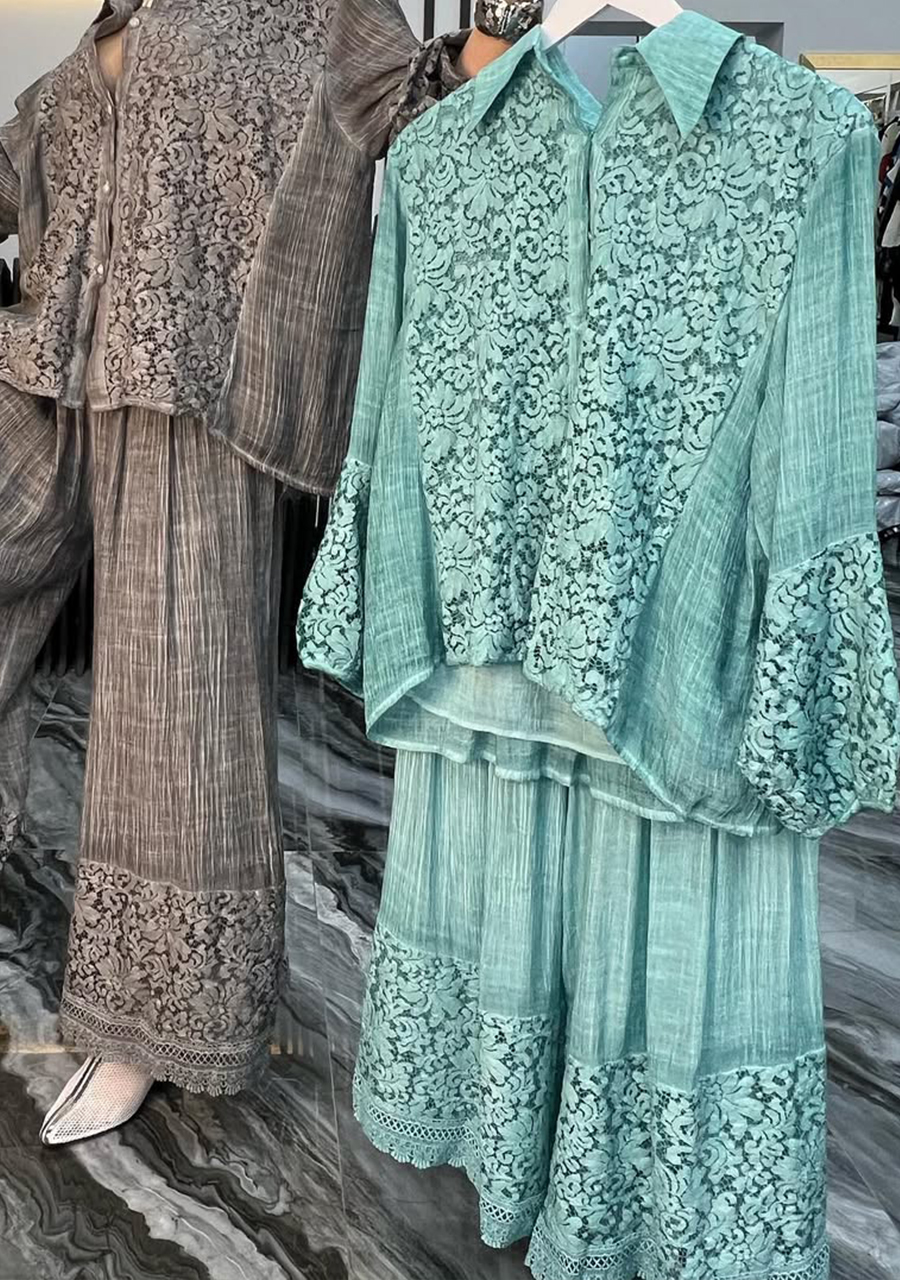 Women's Lapel Lace Stitching Casual Cotton and Linen Suit