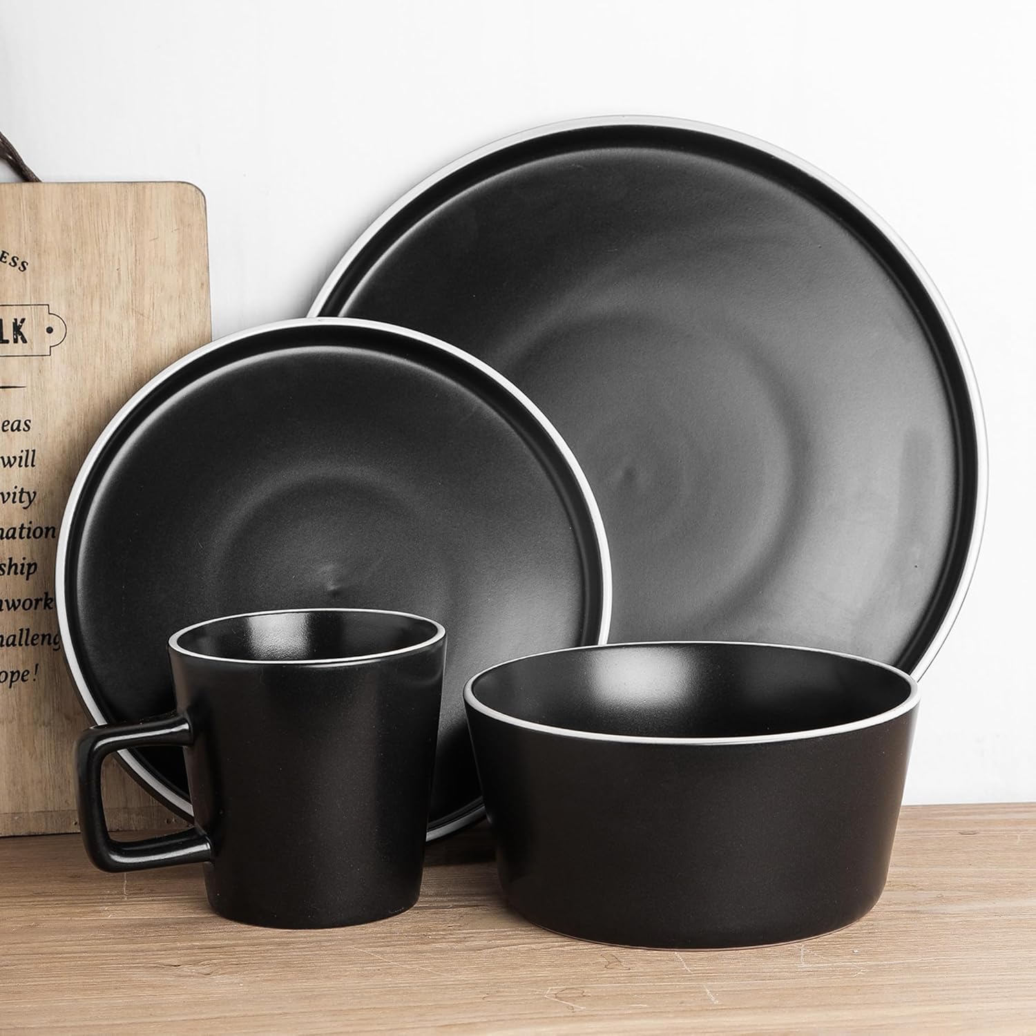 Stone Lain Coupe Dinnerware Set, Service For 4, Black Matte