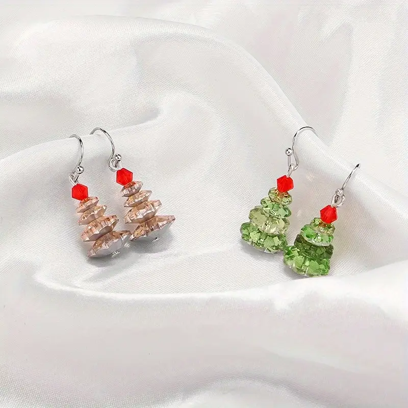 Green Austrian Crystal Christmas Tree Earrings