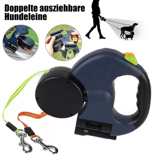 🔥Letzter Tag 50% RABATT-Ausziehbare Doppelleine für Hunde mit LED-Licht