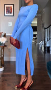 Women's Round Neck Top+pleated Split Skirt Commuting Temperament Set