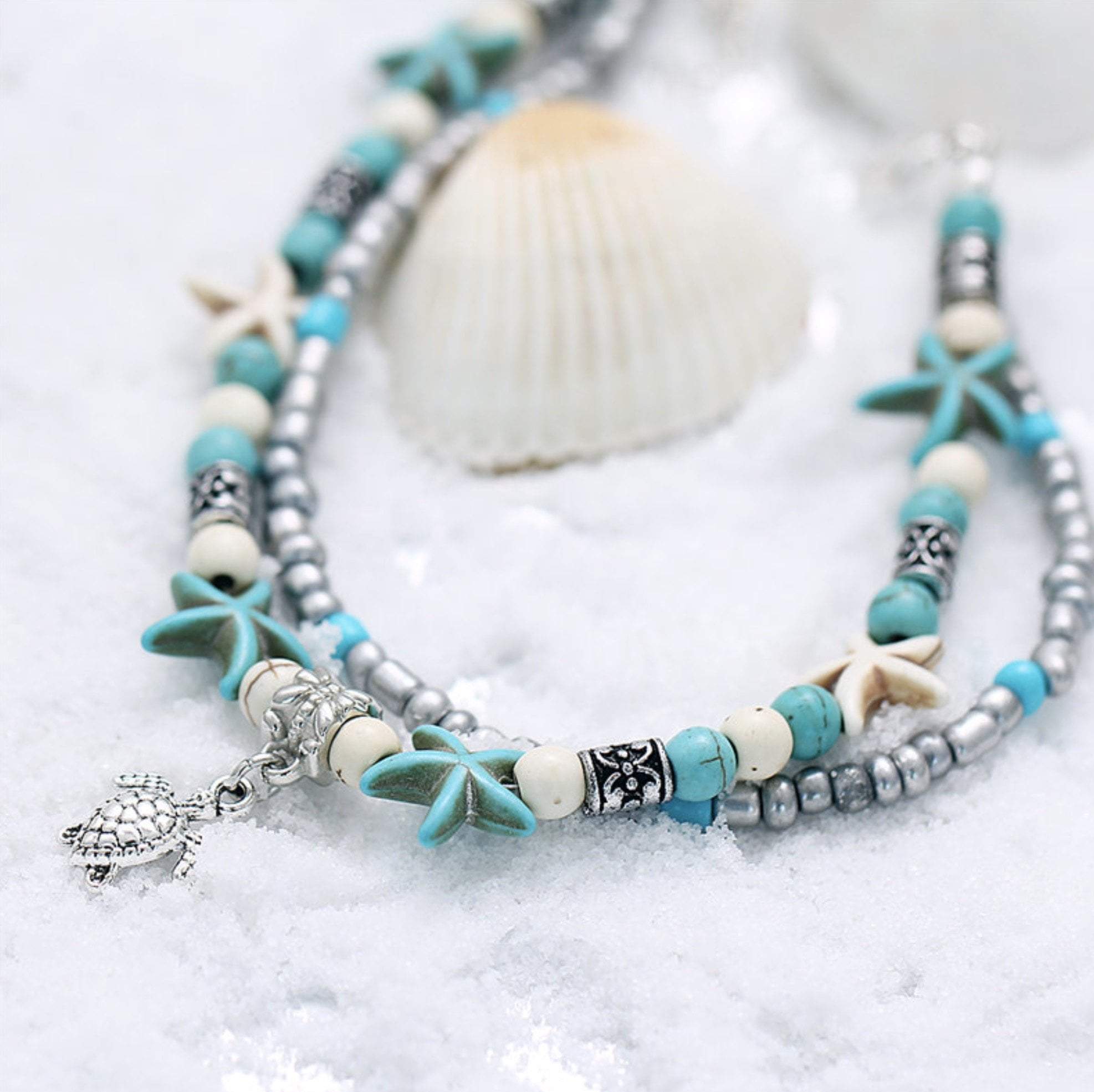 Beachy Sea Star & Turtle Anklet