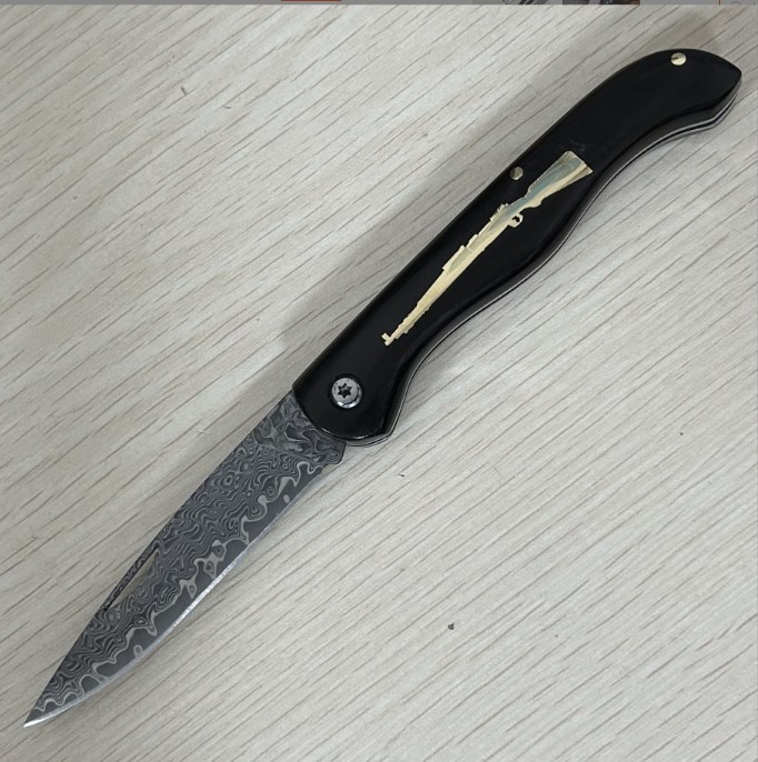 Handmade Damascus ebony handle folding knife