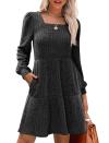 🔥Womens Square Neck Long Sleeve Fall Dresses Casual Babydoll Sweater Dress