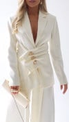 Ladies' Lapel Irregular Waist Design+pants Commuting Style Set