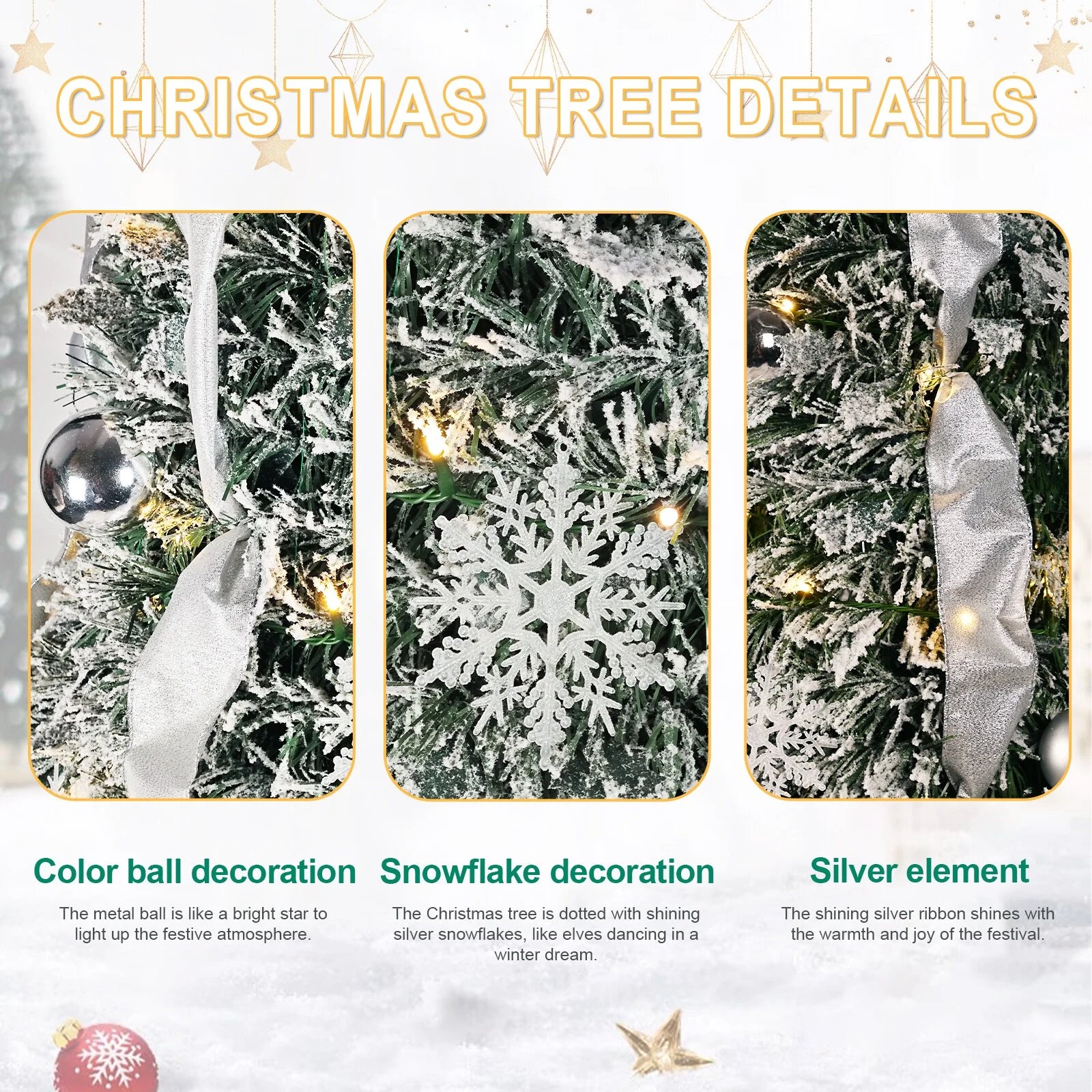 6FT Foldable Christmas Tree with LED Light and Ribbon