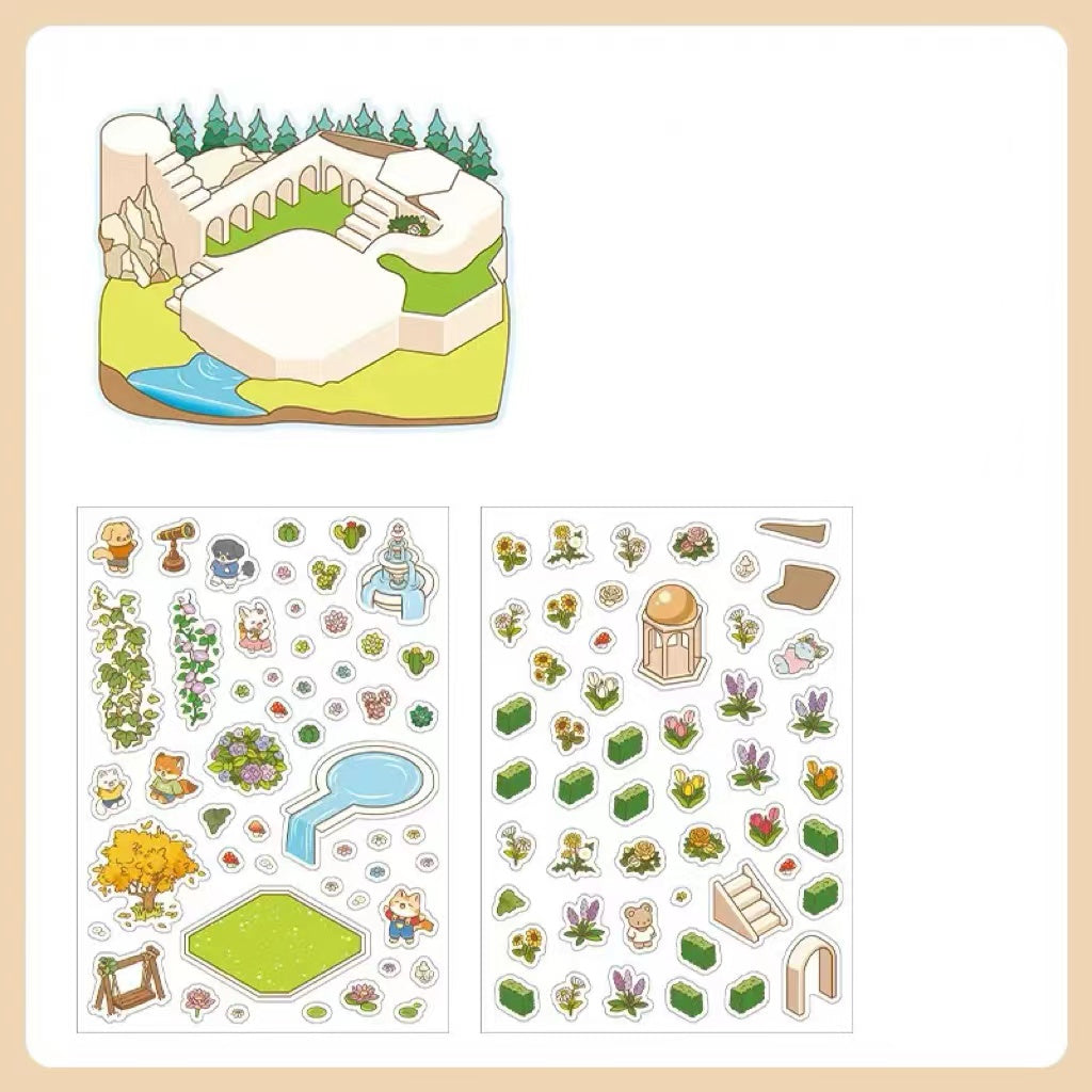 DIY Miniature Sticker Scene: Corner Park|Coffee Bakery|Forest Hostel|Yummy Sushi