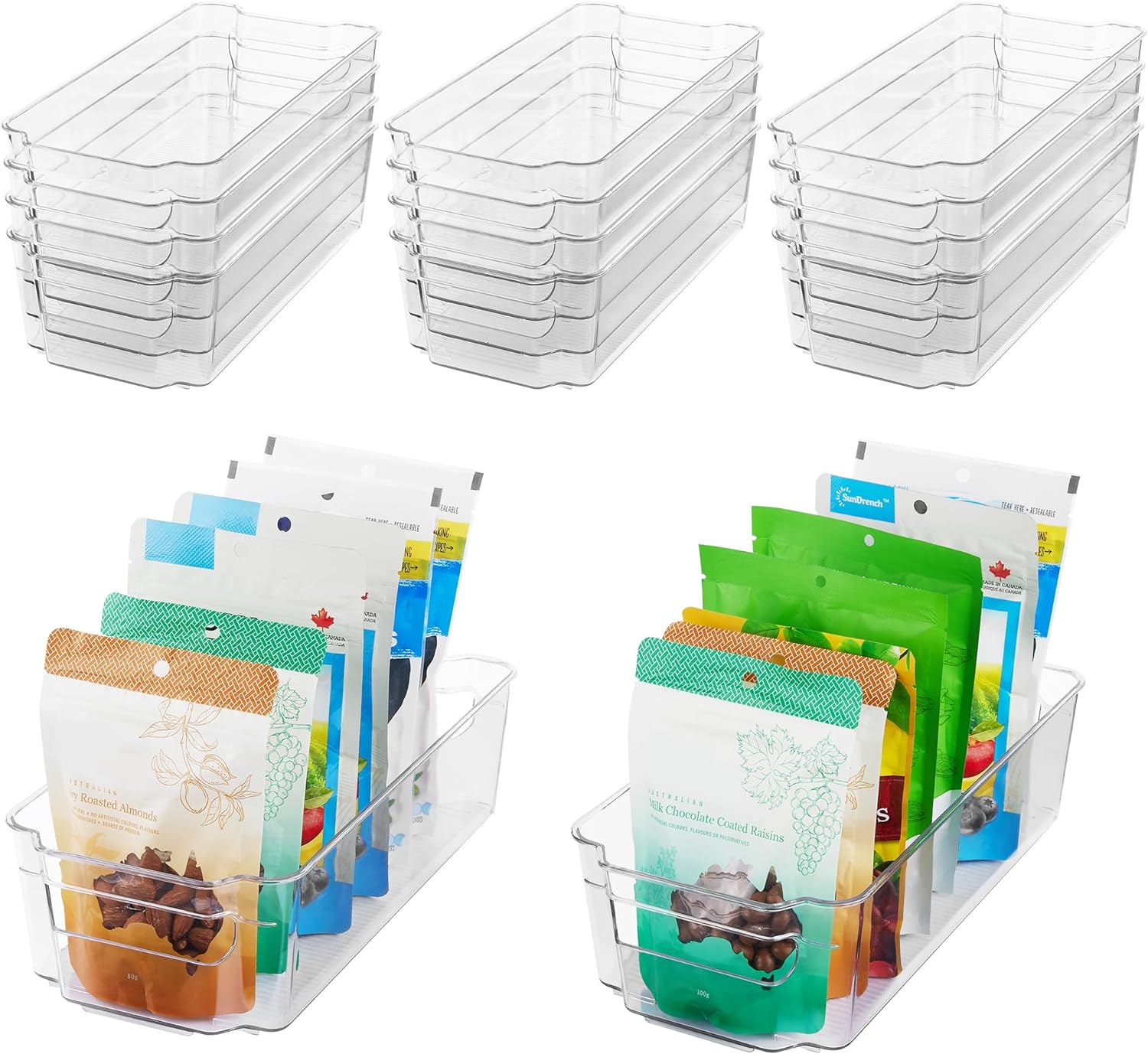 HOOJO Refrigerator Organizer Bins - 8pcs Clear Plastic Bins For Fridge, Freezer, Kitchen Cabinet, Pantry Organization, BPA Free Fridge Organizer, 12.5