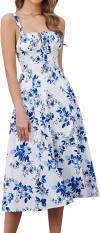 Floral Midi Corset Dress Boho Flowy Slit Lace Up Dresses for Women Going Out A Line Casual Sundress