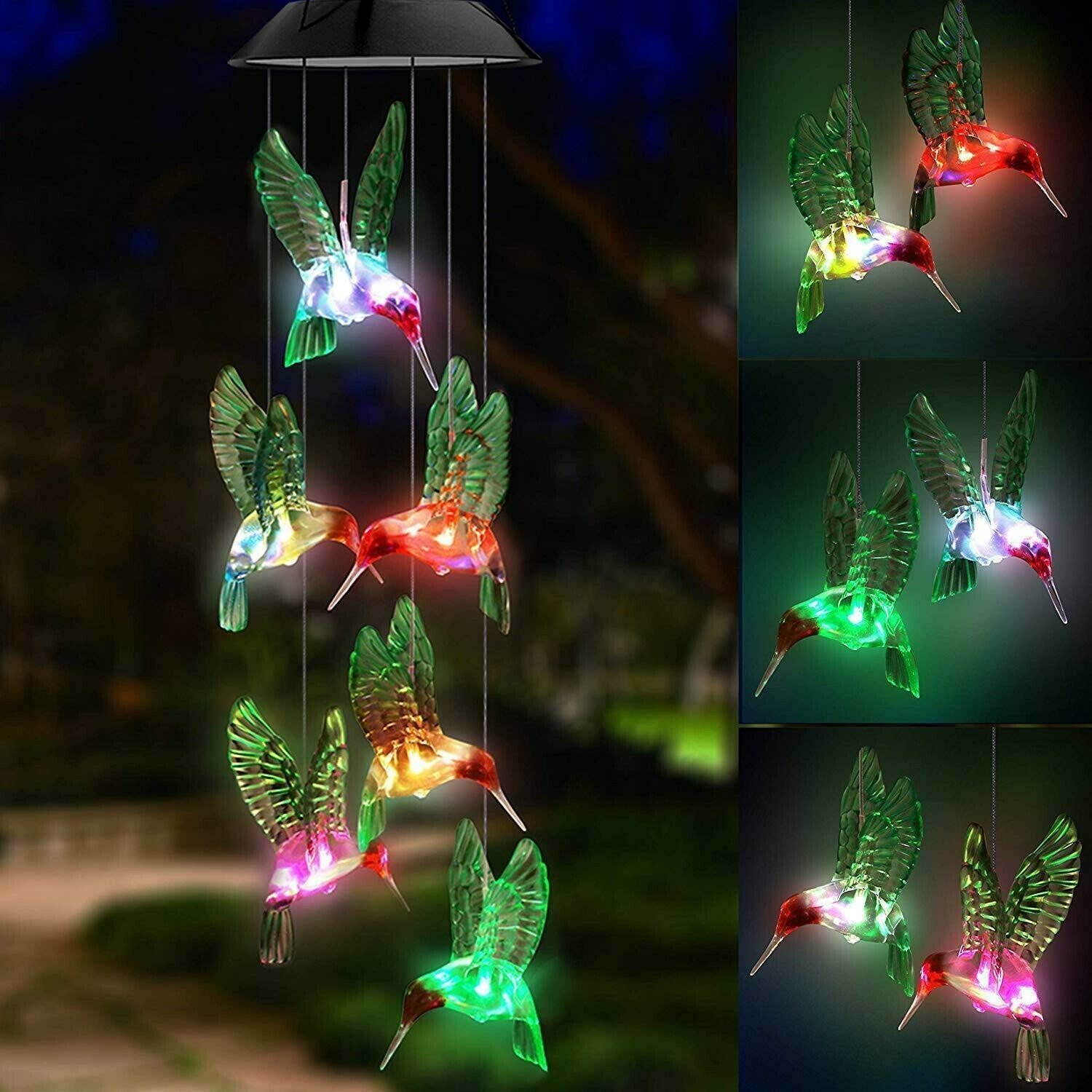 Last Day Sale-Solar LED Lights Hummingbird Wind Chimes