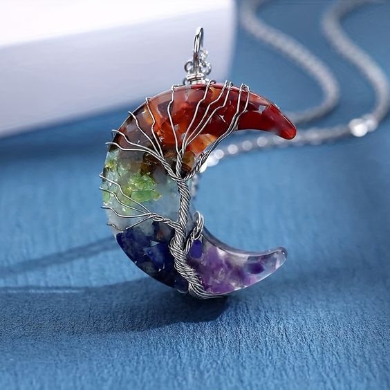 💞Handmade Crystal Tree of Life Moon Necklace