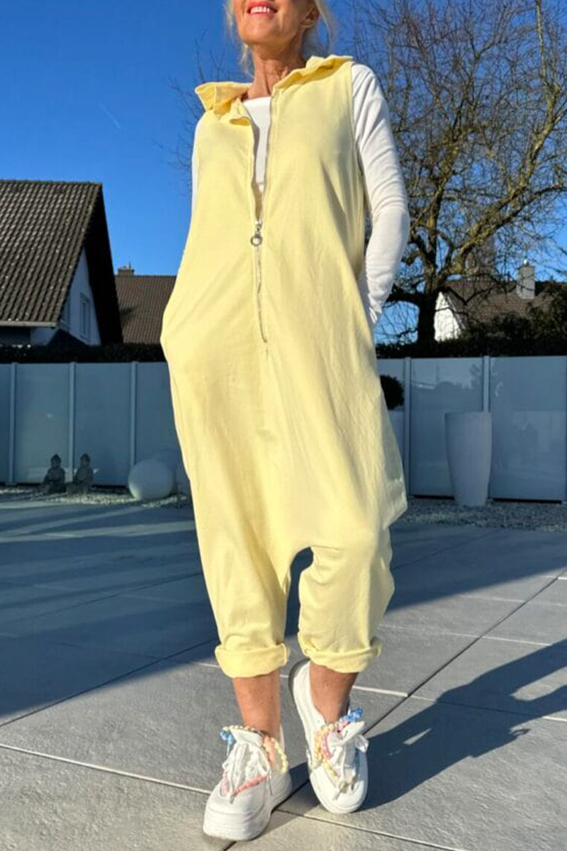 Women's Hooded Zipper Casual Harem Jumpsuit