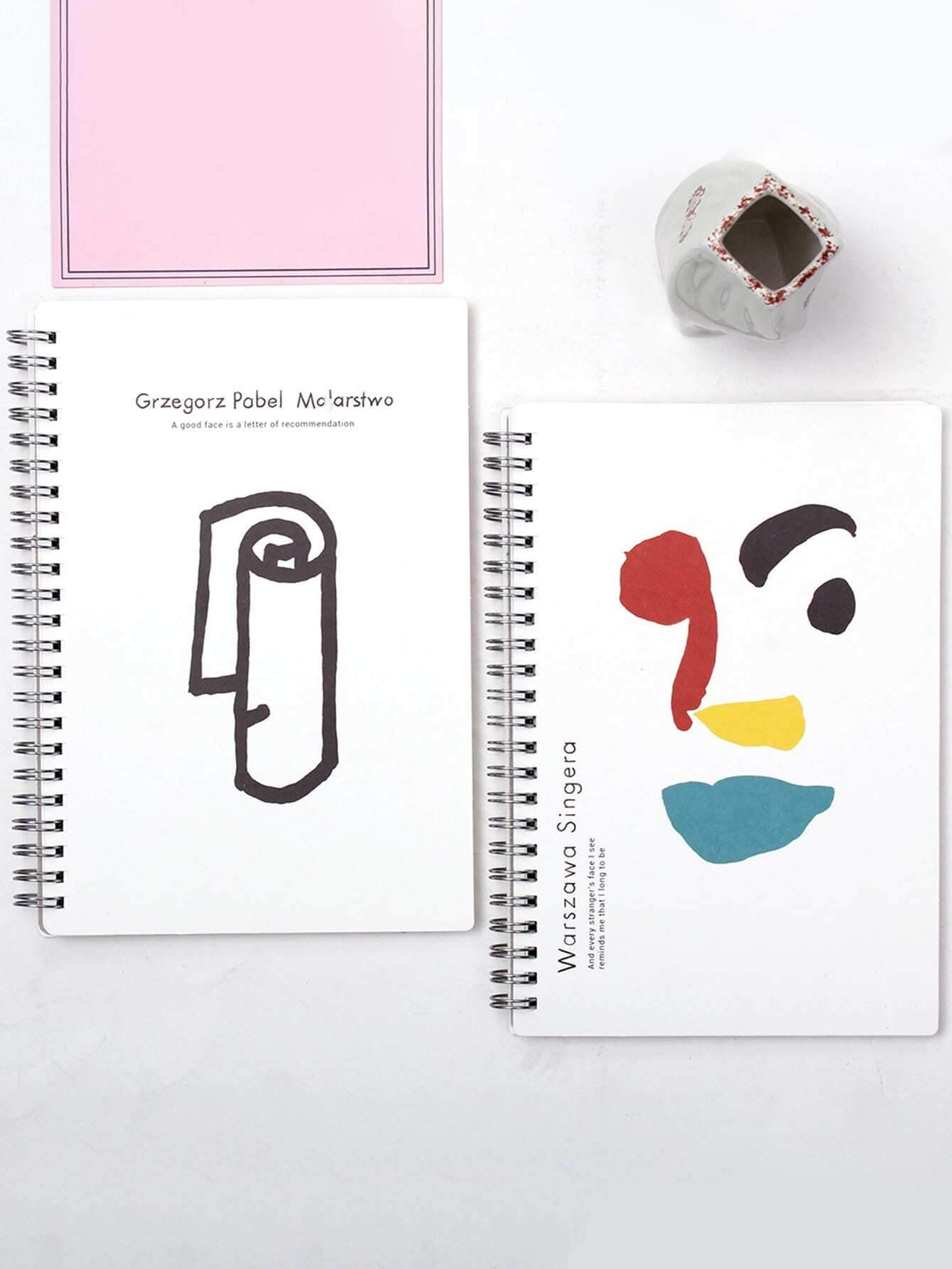 Abstract Face Print Spiral Notebook 1 pack