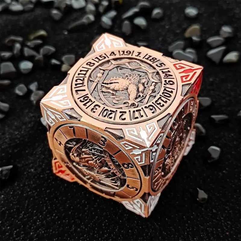 7-in-1 Metal Spinner Dice – Rotating Fidget DND Sculpture for RPG Fans
