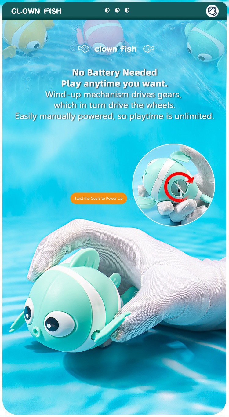 ⏰LAST DAY SALE 50% OFF💥Baby Bath Clownfish Wind-up Toy