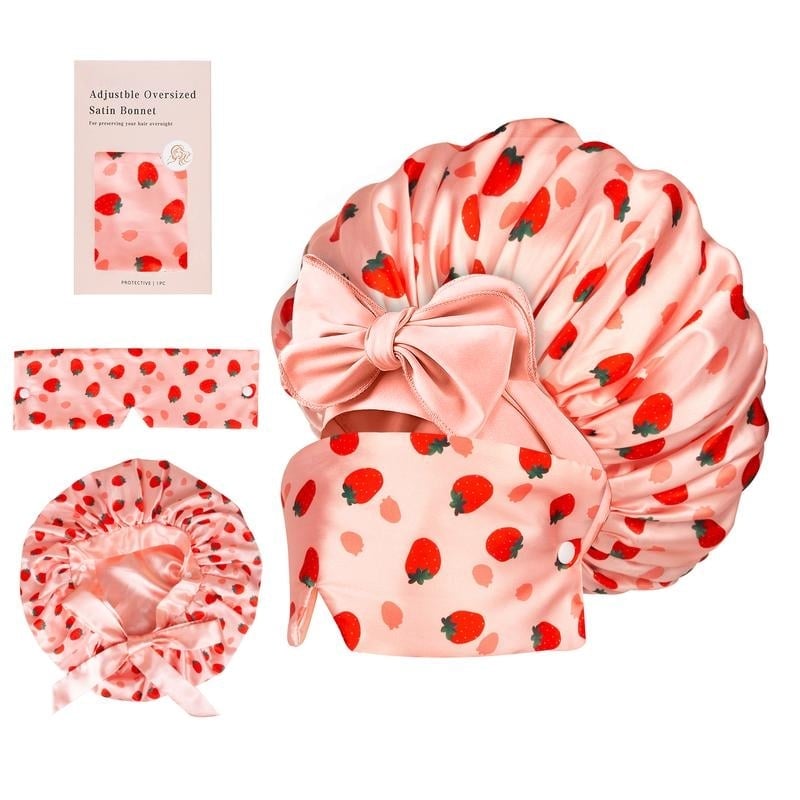 🍂TikTok Fall Mega Sale - 70% OFF🎉Satin Hair Bonnet for Sleeping with Detachable Eye Mask - Non-Slip Hair Wrap for Curly Hair