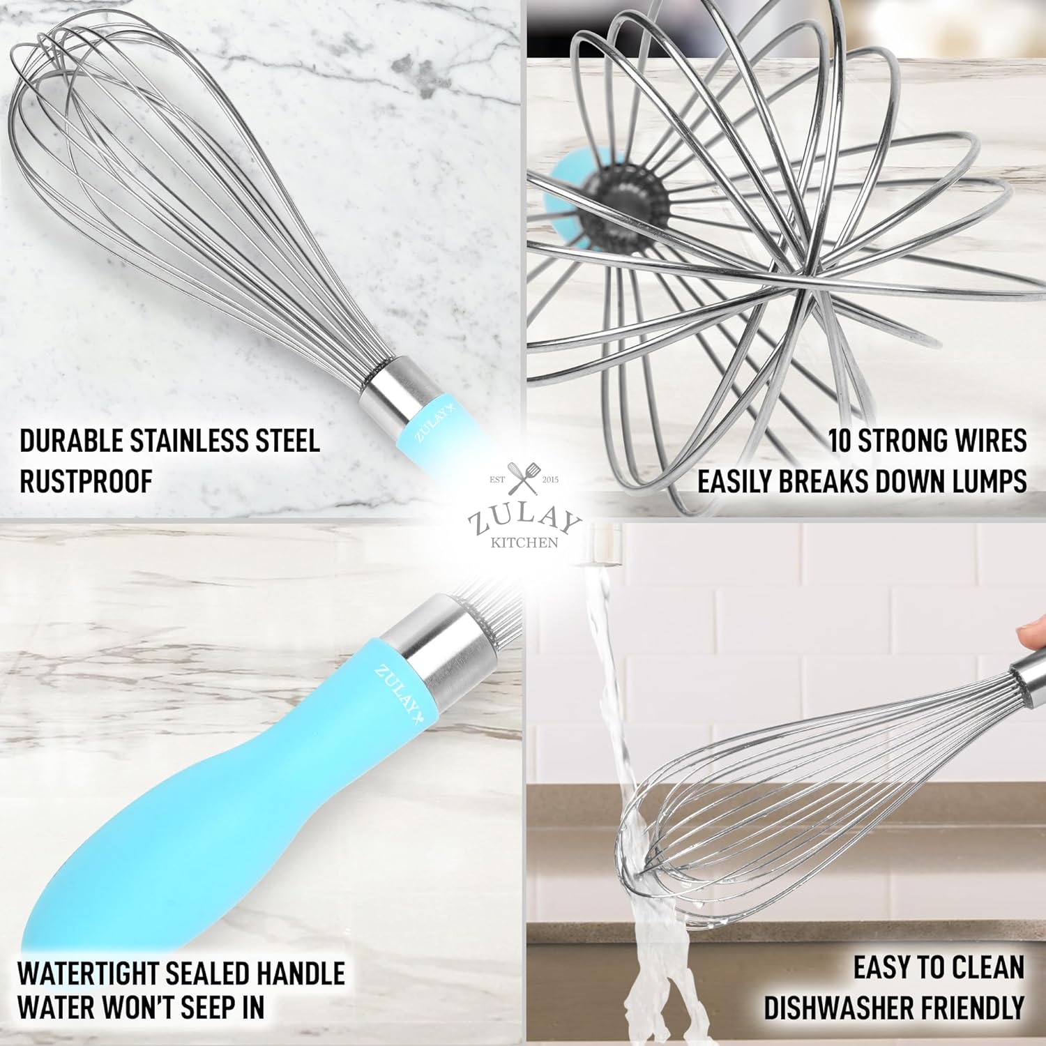 Zulay Kitchen 13-Inch Danish Dough Whisk - Wooden Danish Whisk for Dough with Stainless Steel Dough Hook - Traditional Dutch Whisk - Bread Whisk for Sourdough, Pizza, Pastry, Cake Batter