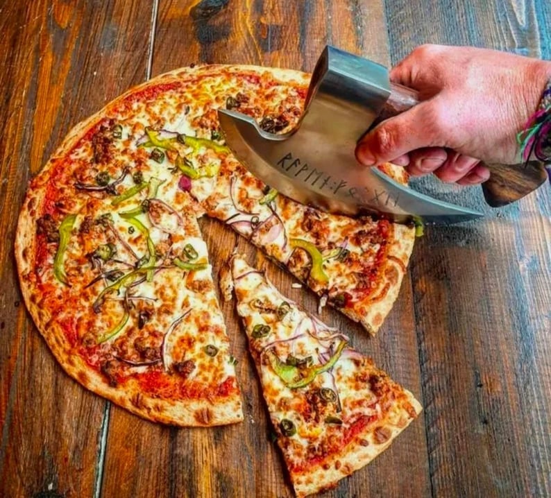 SUMMER DAY PROMOTIONS - Handmade Viking Hatchet Pizza Cutting Axe with Leather Case - BUY 2 FREE SHIPPING & FREE SHIPPING