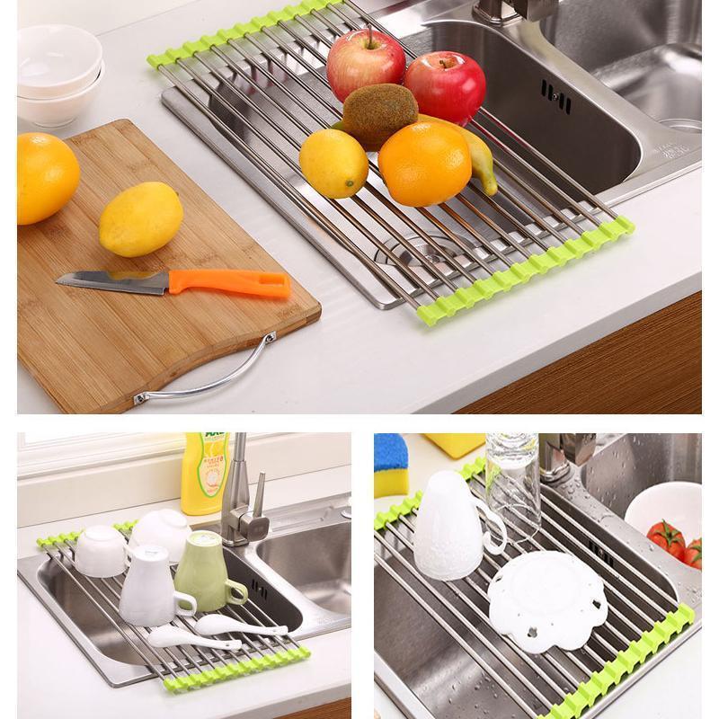 (🎅Early Christmas Sale- 49% OFF)Stainless Steel Roll Up Dish Drying Rack(Foldable)