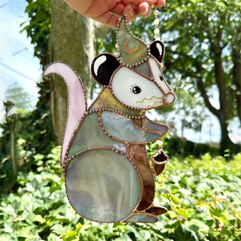 🎁TODAY ONLY!!🔥70% Off Clearance Sale!🐿️ Acorn Wizard Possum Stained Glass Suncatcher