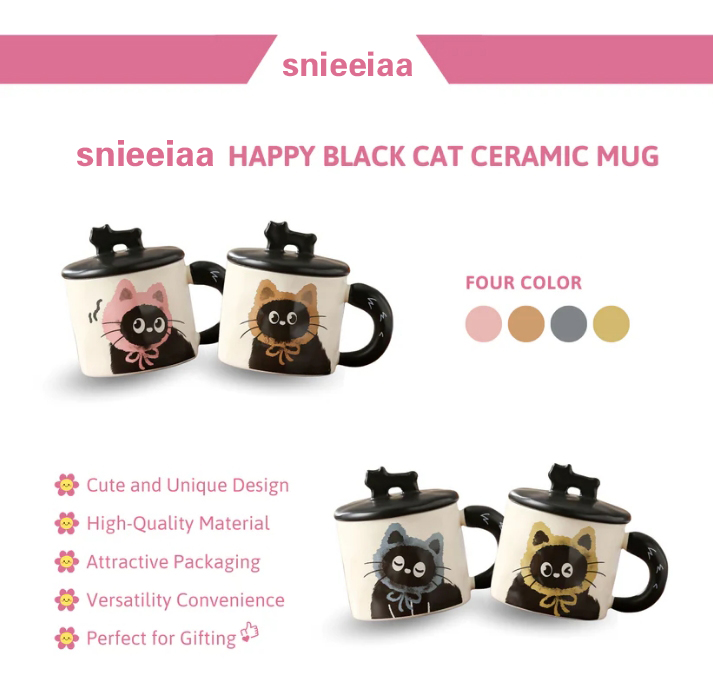 Happy Black Cat Ceramic Mug