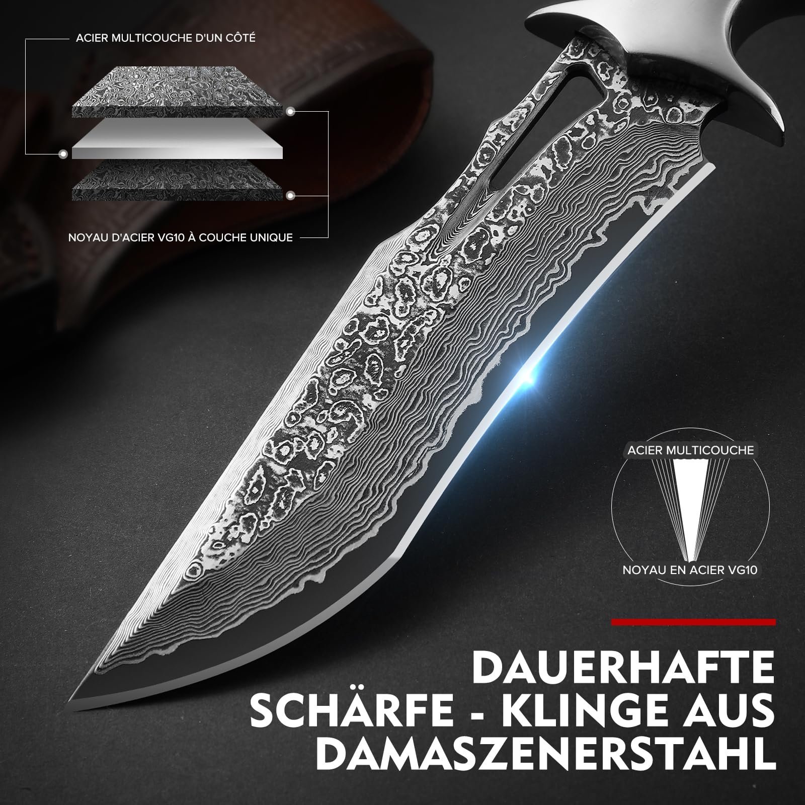 Damascus Steel Camping Knife - FREE SHIPPING