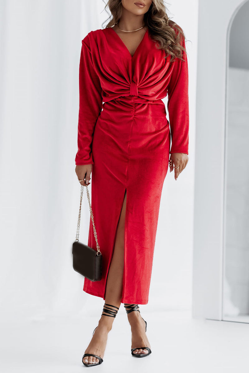 Women's V-neck Long-sleeved Autumn and Winter Elegant Dress