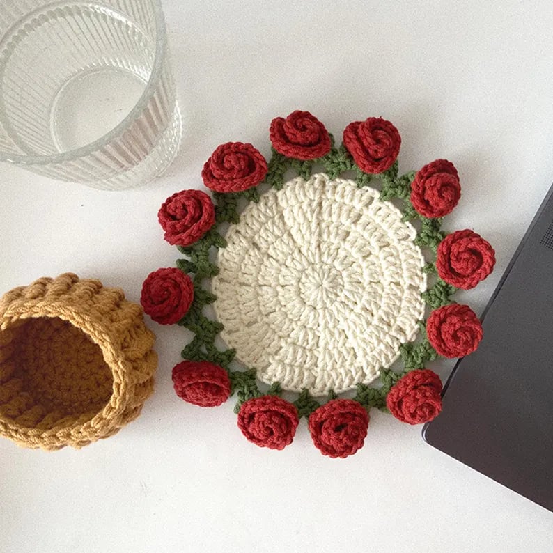 🌹100% Handmade Rose Coaster and Flower Basket Crochet