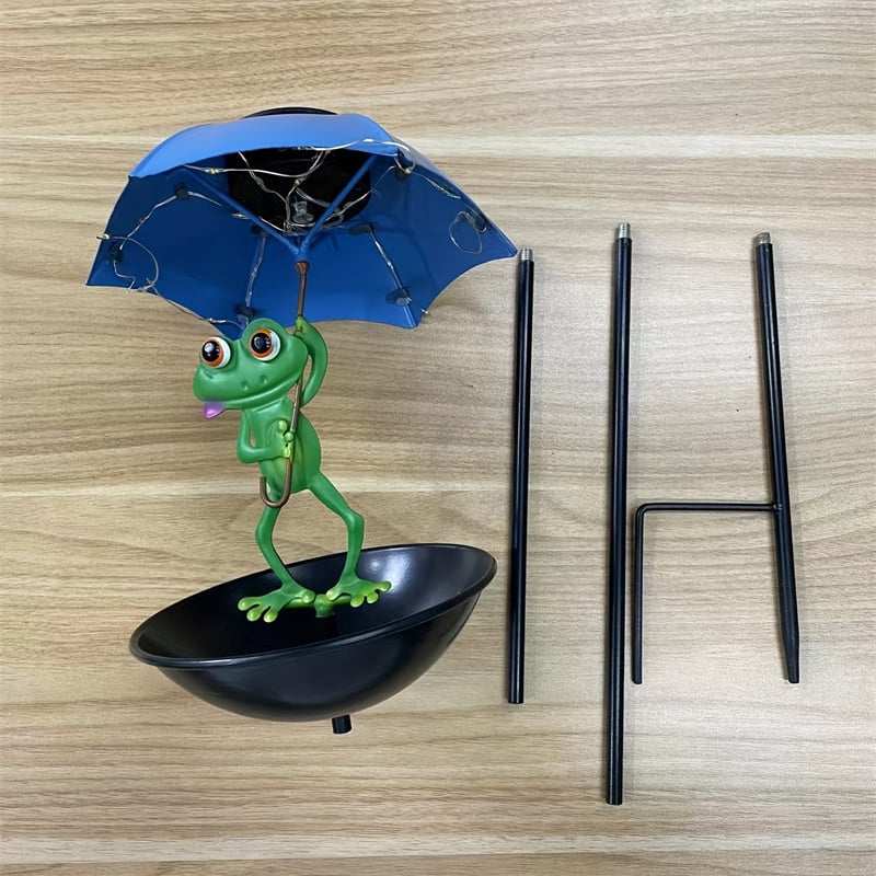 🔥Solar-Powered LED Animal Umbrella Light with Bird Feeder（Frog）
