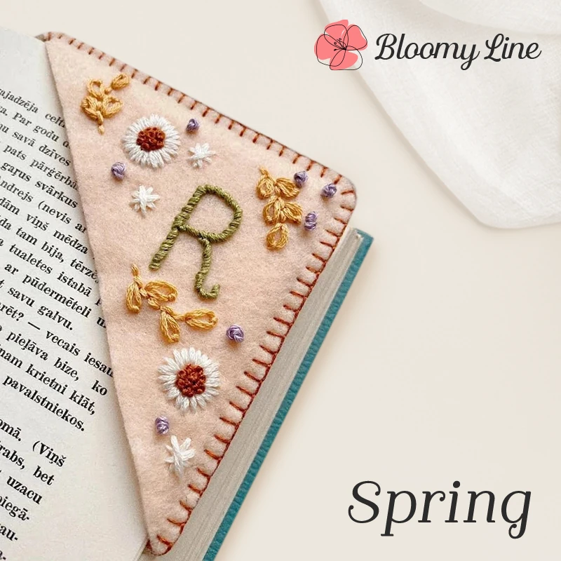 Bloomy Line - Personalized Hand Embroidered Corner Bookmark