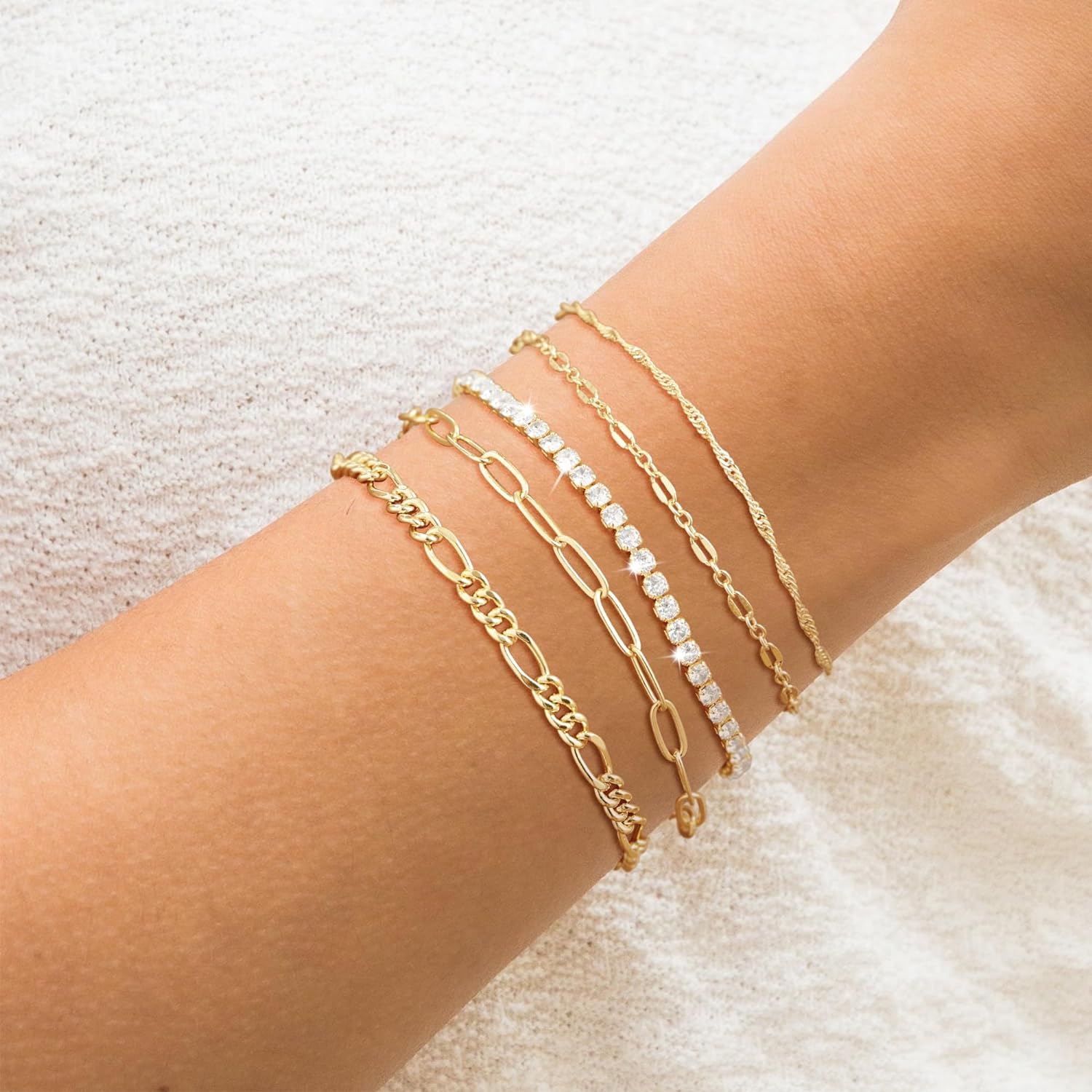 Moodear Gold Bracelet for Women 14K Real Gold Bracelet Sets for Women Dainty Snake Chain Bracelet Adjustable Cuban Link Bracelet for Women Cuff Bangle Gold Stackable Bracelets for Womens Jewelry Sets