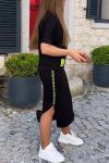 Women's Casual Contrast Color Fake Two-piece Off-Shoulder Top & Casual Stretch Contrast Color Letter Web Slit Slim Skirt