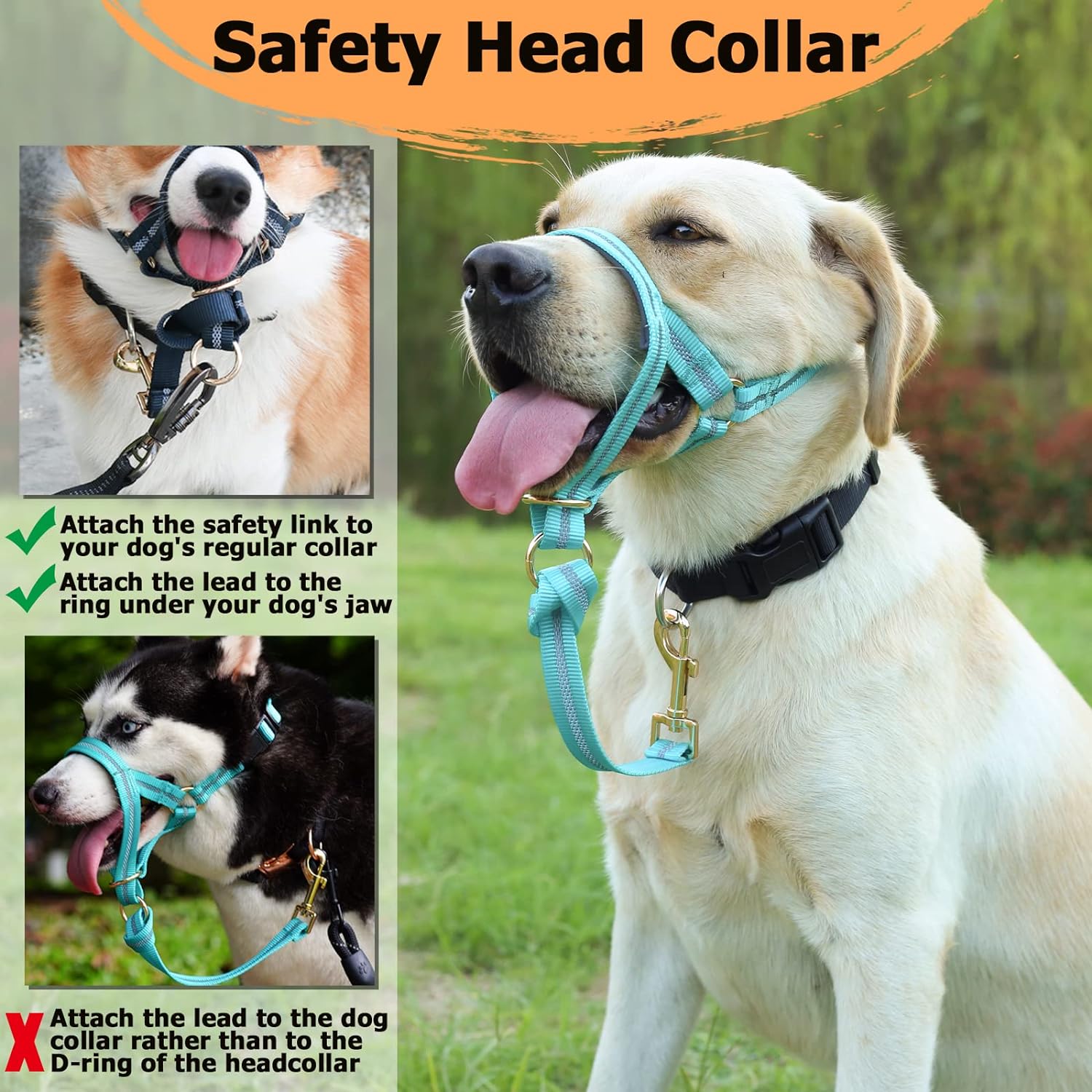 BARKLESS Dog Head Collar, No Pull Dog Halter with Soft Padding, Reflective Training Tool for Medium Large Dogs, Labrador, Stops Heavy Pulling and Easy Control on Walks