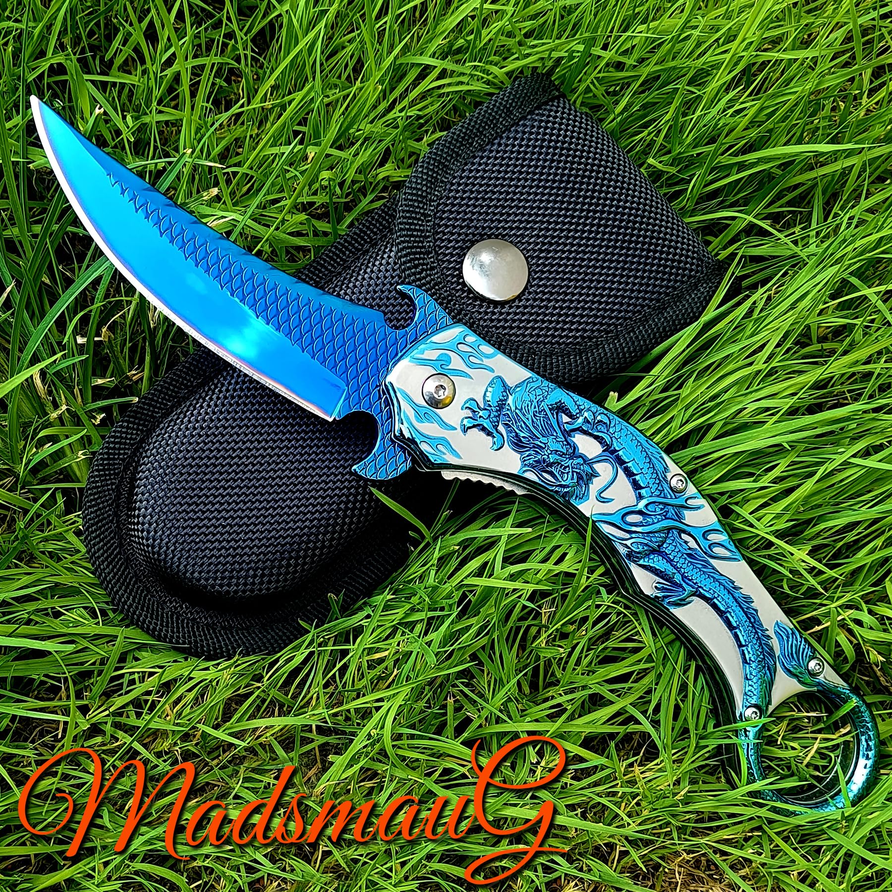 Blue Dragon Knife Dark Side-9Cr18Mo BLADE Pocket Folding Knife With Sheath