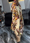 Women's Lapel Printed Long Top + Wide-leg Pants Casual Suit