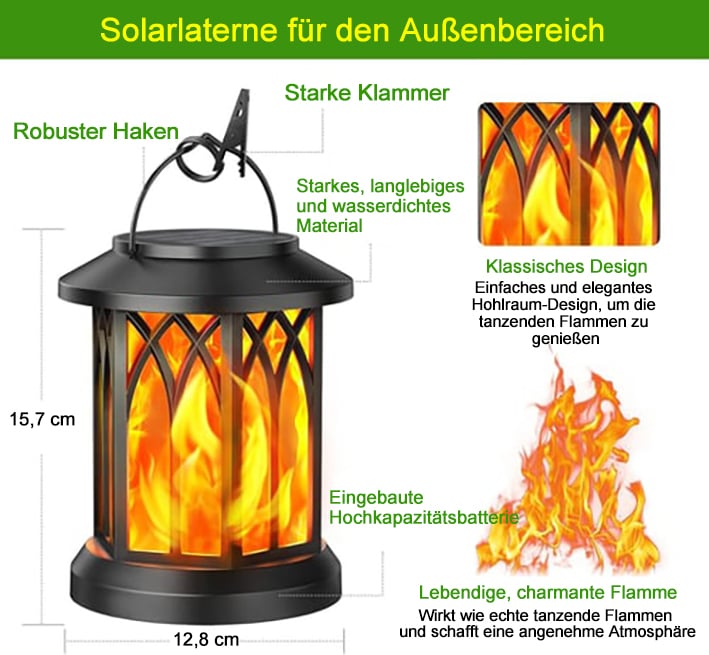 🔥Letzter Tag 50% RABATT-Verbesserte flackernde Flammen-Solarlaterne für den Außenbereich, wasserdicht