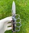 Motifs Knuckle Duster Wooden Handle Folding Knife Defense EDC