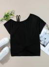 Dokotoo T Shirts for Women Twist Knot Color Block Loose Fit Cold Shoulder Tops for Women Fashion 2024