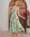 Floral Midi Corset Dress Boho Flowy Slit Lace Up Dresses for Women Going Out A Line Casual Sundress