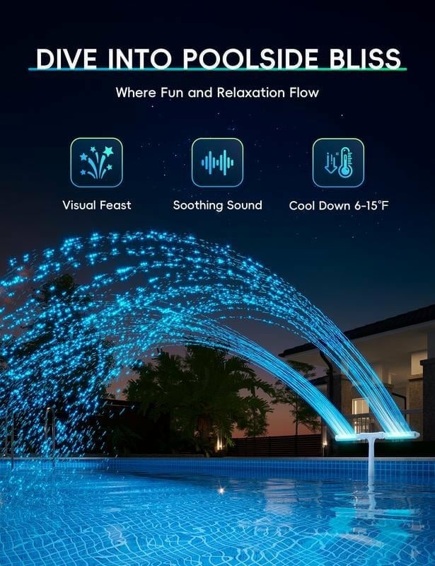 🎁Last Day Sale - 50% OFF🌊Solar Pool Fountain with Lights Dual Arc - Above/Inground Pool Fountain Lights with Remote Control
