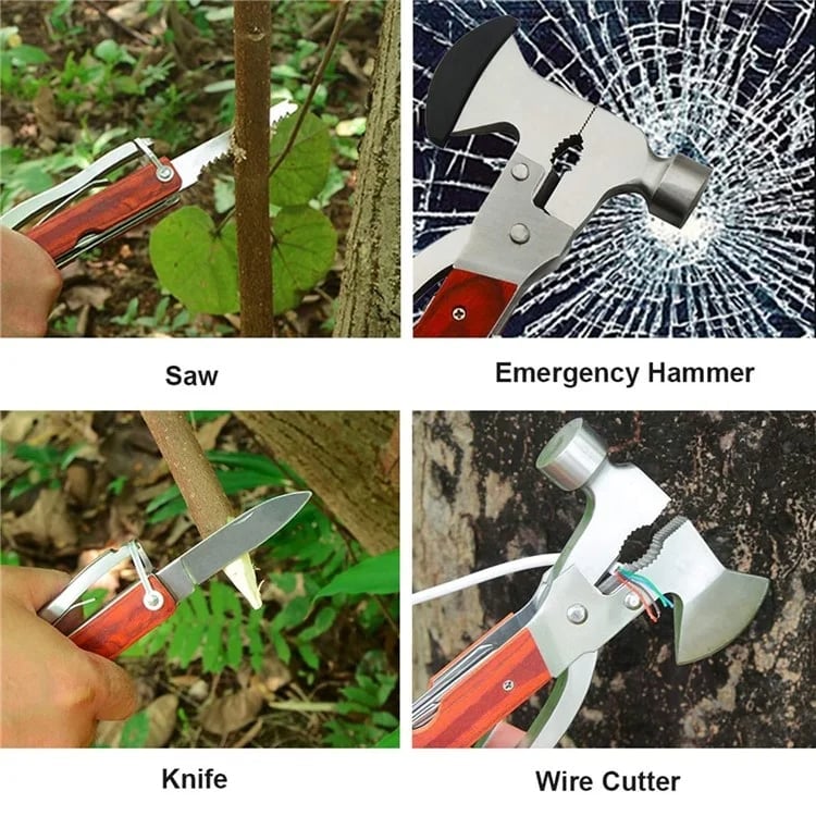 16 in 1 Multifunctional Axe Hammer Outdoor Emergency Safety Tool Saw Blade